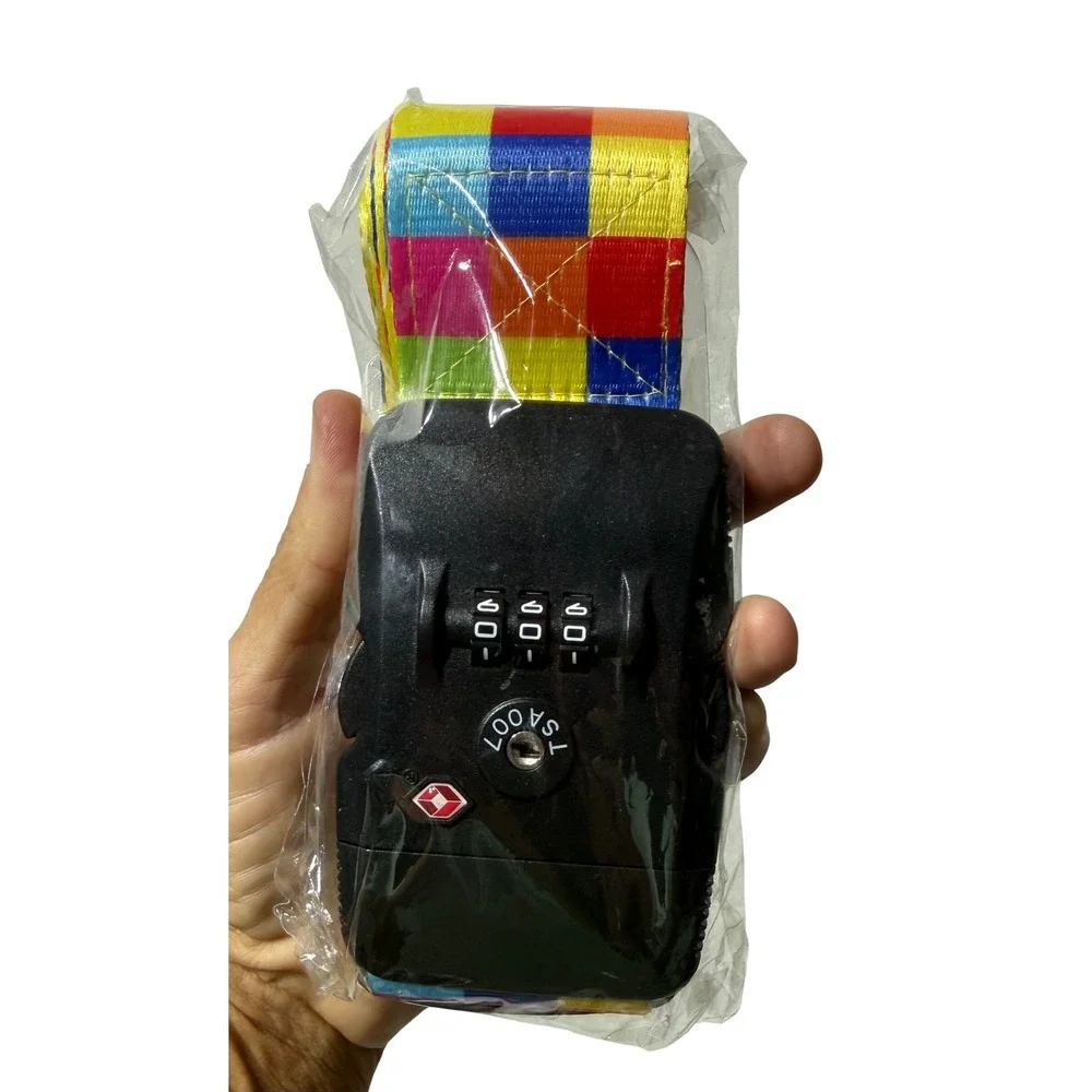 TSA Approved Luggage Strap Lock Rainbow Checkered 3-Dial Combination TSA319 New